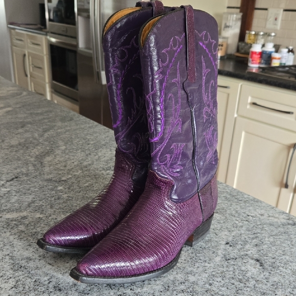 Cuadra Mexico Size 6.5 Mid-Calf Iguana Lizard Purple Dyed Leather Western Boots - Picture 14 of 16